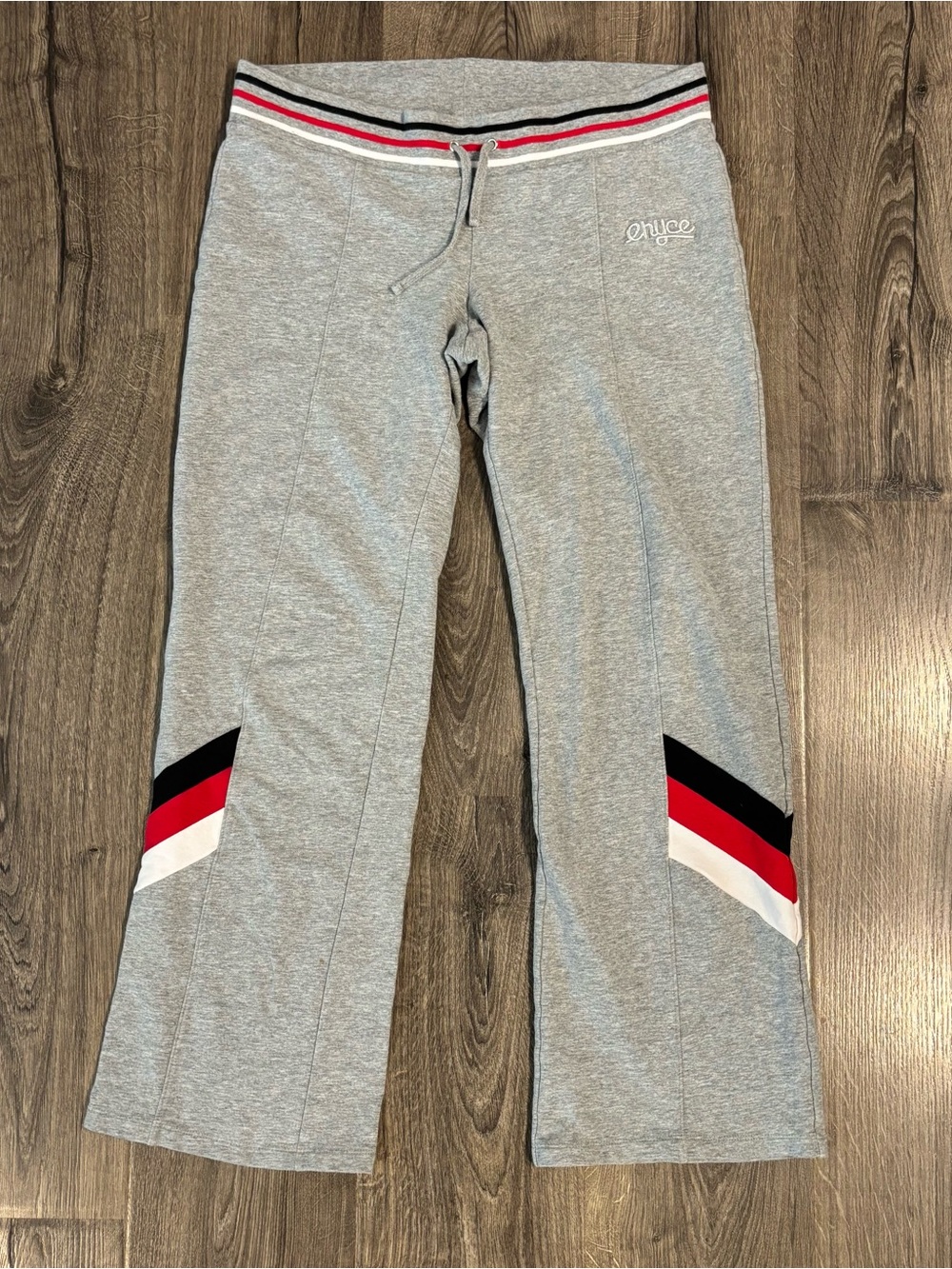 Enyce Vintage Gray Sweatpants with Red & Black Stripe Detail Womens size XL